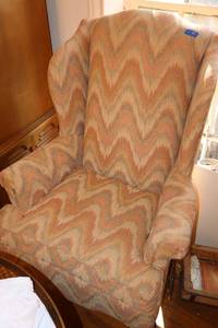 lot 70 image: Queen Anne style wing back chair by Shuford furniture
