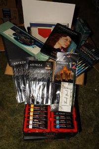 lot 114 image: Art supplies paints, brushes, paper
