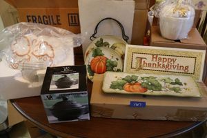 lot 167 image: Pumpkin ceramics and plates (still in box), and electric simmering pot