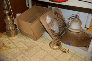 lot 174 image: Vintage light fixtures and brass table lamp