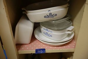 lot 203 image: CorningWare blue cornflower cooking set