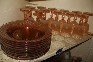 lot 164 image: Pink glass plates and goblets