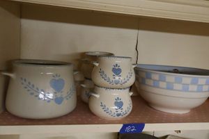 lot 182 image: Blue stoneware mug and bowl set