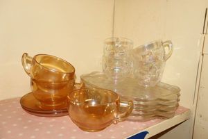 lot 183 image: Iridescent glassware and luncheon plates