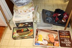 lot 214 image: Vintage electric tray, basket loaf pan, baking pans and more