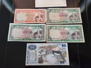 lot 61 image: Collectible Foreign money - Sri Lanka-Bank of Ceylon - 5 rupees-(1974), 10 rupees-(1977, 1975(2)), and 50 rupees-(1979)