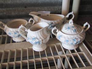 lot 44 image: myott fine staffordshire gravy boat, creamer and sugar dish qty 2