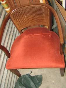 lot 102 image: wicker back chair red padded seat
