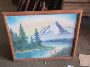 lot 123 image: framed painting of mountains and trees by T.L. Audsley