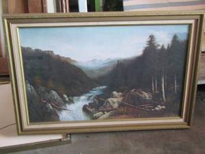 lot 4 image: framed waterfall painting