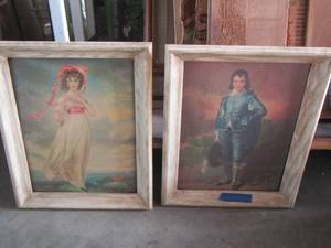 lot 158 image: qty 2 framed paintings of little boy and little girl