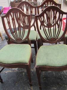 lot 164 image: qty 4 green padded kitchen chairs