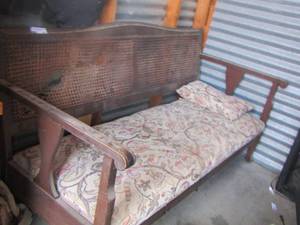 lot 190 image: wicker back padded church bench back needs fixed