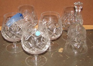 lot 237 image: wine glasses and a clear glass handled bell