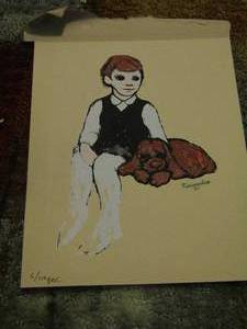 lot 322 image: Krivoshia 1991 art piece - BOY WITH A TEDDY BEAR   6110