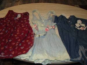lot 22 image: size 8 little girls jean romper, 4t floral pink dress, 36 mon jean jumpsuit and more