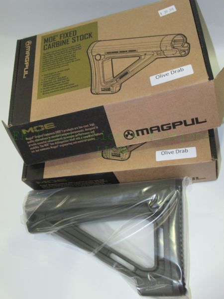 lot 59 image: NEW in box Magpul MOE Fixed Carbine Stock - MIL-SPEC - OD Green MAG480-ODG