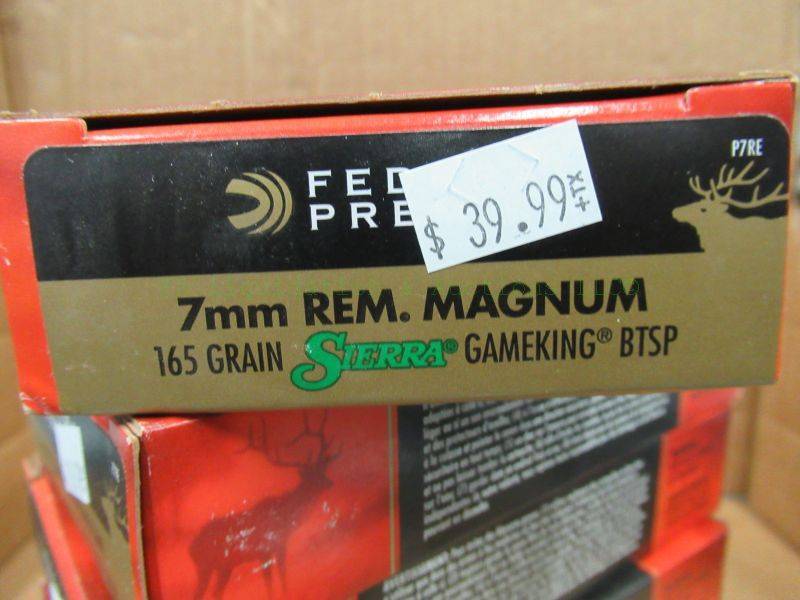lot 583 image: Federal Premium 7mm Re, magnum 165 grain Sierra gameking BTSP ammunition