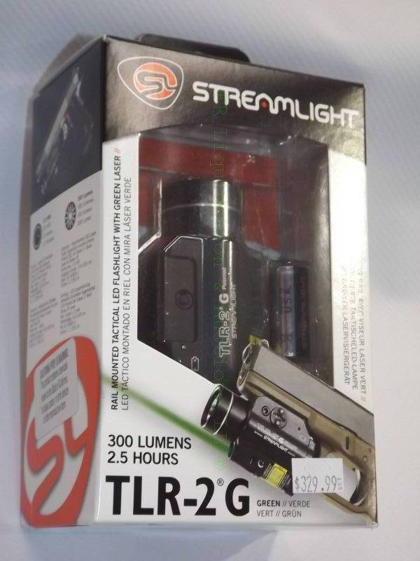 lot 142 image: NEW Streamlight High lumen rail mount tactical LED light with green laser model TLR-2G