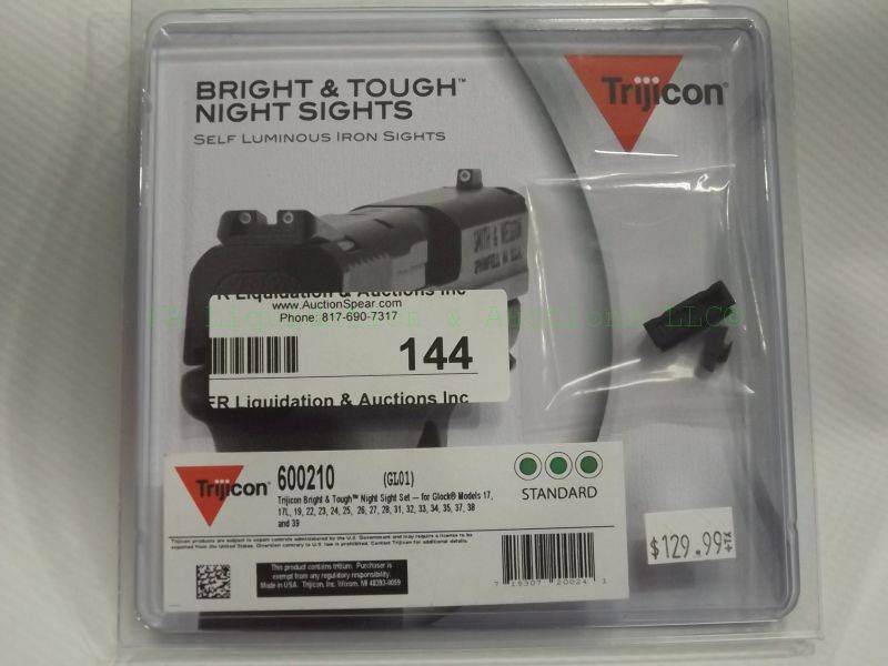 lot 144 image: NEW Trijicon Bright & Tough Night Sights self-luminous three dot iron sights for Glock