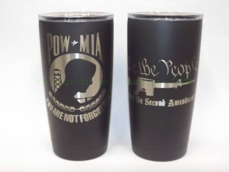 lot 161 image: Calcutta POW-MIA & Pro 2nd amendment stainless steel travel coffee cups