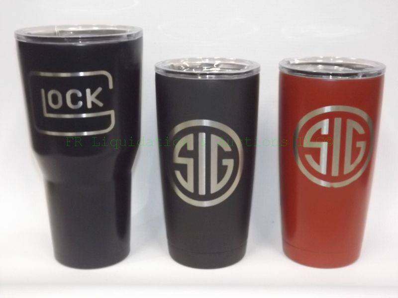 lot 164 image: Calcutta Glock & Sig Sauer logo stainless steel travel coffee cups