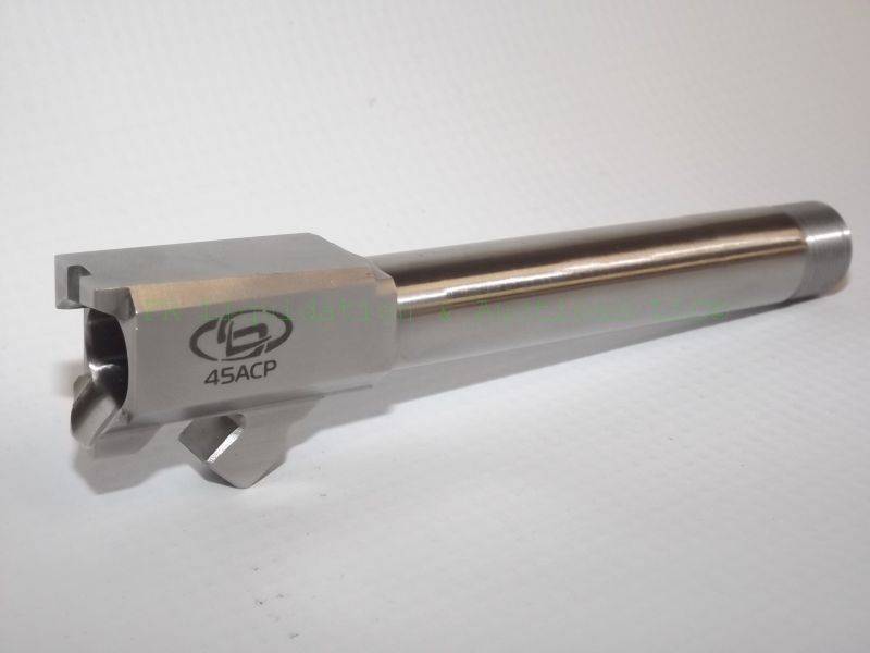 lot 177 image: Stainless steel .45 caliber pistol barrel with threaded muzzle, 5 overall length