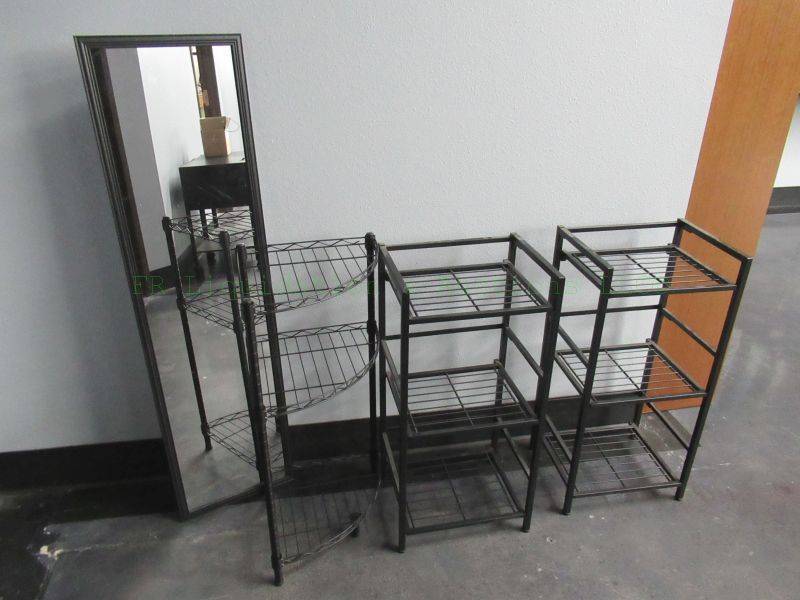 lot 389 image: Metro rack mini storage units, one is corner shelf and wall mirror