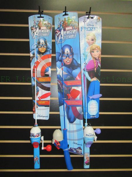 lot 401 image: NEW Shakespeare Marvel Avengers and Disney Frozen fishing poles