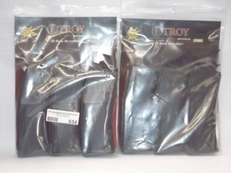 lot 654 image: NEW Troy 30 round AR15 battle mags, 2 packs 3 per pack