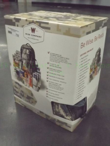 lot 733 image: Wise company 5 day survival back pack kit