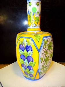 lot 5 image: $$$ IMPORTED Large Hexagonal Hand Painted Italian Frutta Bottle