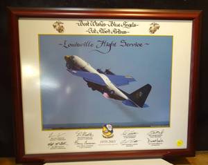 lot 17 image: SQUDRON SIGNED BLUE ANGELS FAT ALBERT PHOTO CUSTOM FRAMED AND SIGNED BY bLUE ANGELS SQUADRON 1970-2005
