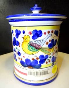 lot 19 image: DARNA PERUGIA BLUE MEDIUM CANISTER - Imported from Deruta, Italy, hand painted Sperna