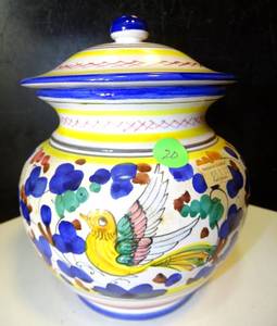 lot 20 image: IMPORTED Deruta Italy Ceramic Jar with Lid - Hand Painted