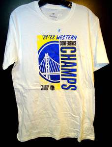 lot 105 image: GOLDEN STATE WARRIORS - 202122 WESTERN CONFERENCE CHAMPS TEE SHIRT - NEW W PRICE TAG (MENS MEDIUM)