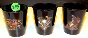 lot 299 image: 2008 COLLECTION OF BORN TO RIDE SHOT GLASSES (LOT OF 3)