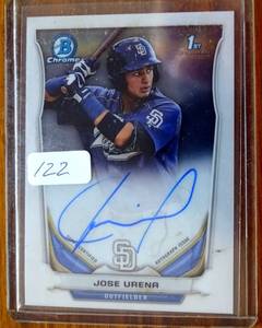 lot 122 image: AUTOGRAPHED - Jose Urena 2014 Bowman Chrome Auto BCAP-JU 1st Bowman Padres
