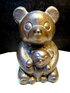 lot 126 image: Vintage Metal Bear Coin Bank Leonard Silverplate 5 Mommy Baby Bear Nursery Deco