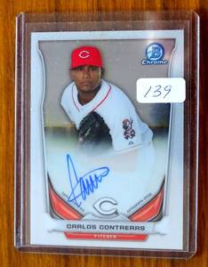 lot 139 image: AUTOGRAPH - 2014 Bowman Chrome Autograph Auto Carlos Contreras Card # BCPA-CC