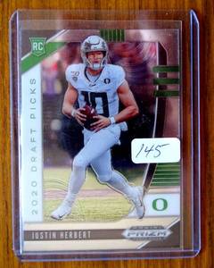lot 145 image: 2020 JUSTIN HERBERT Prizm DP Rookie RC #102 Oregon Ducks  LOS ANGELES CHARGERS $$