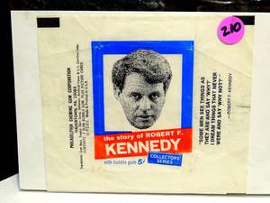 lot 210 image: VINTAGE 1968 Story of Robert F Kennedy (Philadelphia Gum) 5c Wax Wrapper NO RIPS