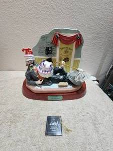 lot 42 image: Vintage collectible Emmett Kelly Jr. clown figurine with wood stand - Oops Another Birthday - hand signed and numbered- large