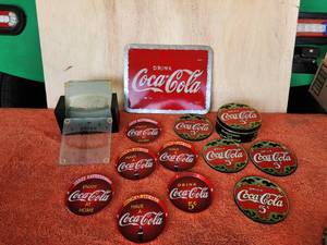 lot 47 image: Selection of 3 sets of collectible Coca Cola - Coke coasters and small tray decor
