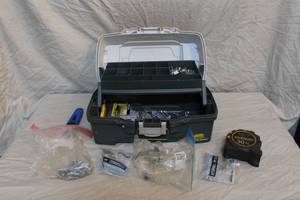 lot 33 image: tackle box with handful of nails and more see pics