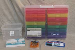 lot 160 image: plastic storage organizer and index card box with a pack of index cards and more see pics