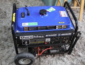lot 171 image: Duromax 5,500-W Portable  Gas Powered Electric Start Generator this one has never had gas in it and was never used they put oil in it but never had to use it so never added gas to it so never been used