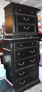 lot 176 image: Dresser and nightstand the nightstand has a plug inside the drawer as seen in pictures dresser has some wear as seen in pictures and some are hardware is missing