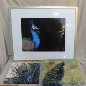 lot 192 image: 3 peacock pictures