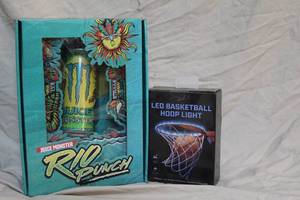 lot 208 image: Monster Energy Rio Punch promotional press box. (Look It up I was wowed lol) And led basketball hoop light